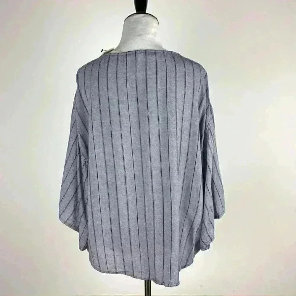 Blue rain Womens top size M blue striped v-neck boho peasant - Picture 5 of 10